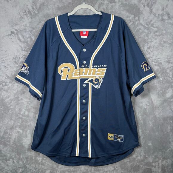 Vintage St. Louis Rams NFL Baseball Jersey Blue XL Korea Made - Picture 1 of 9